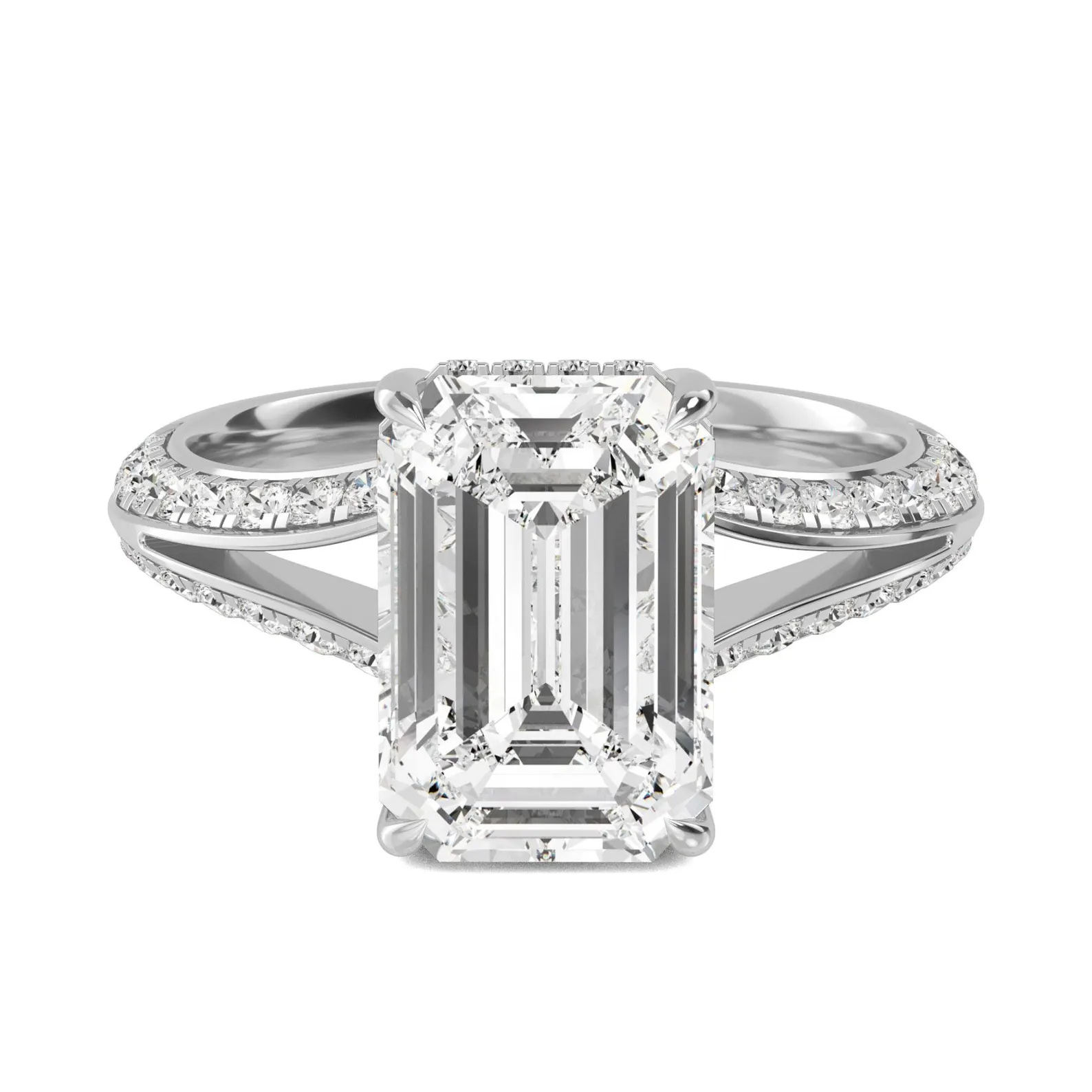 400548_fc54c2fbc07b49ae877cd9aa574bddd5mv2.webp 950 Platinum 3.09Ct Emerald Cut Natural Diamond Prong and Pav Engagement Ring - Image 1