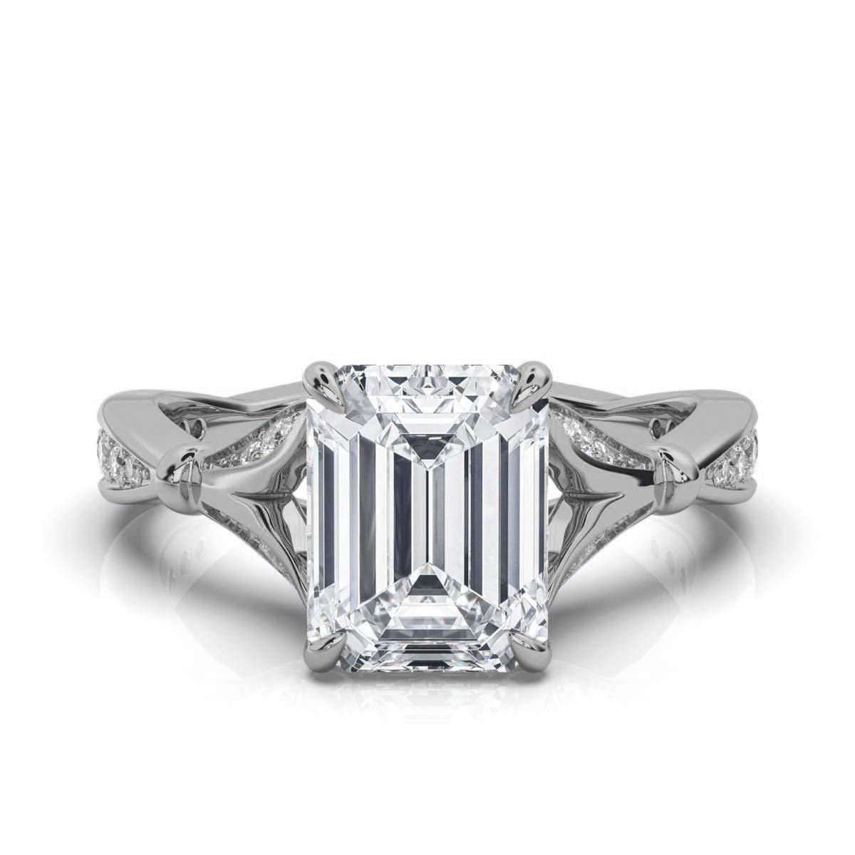 950 Platinum 2ct Emerald Cut Lab Diamond Prong Engagement Ring