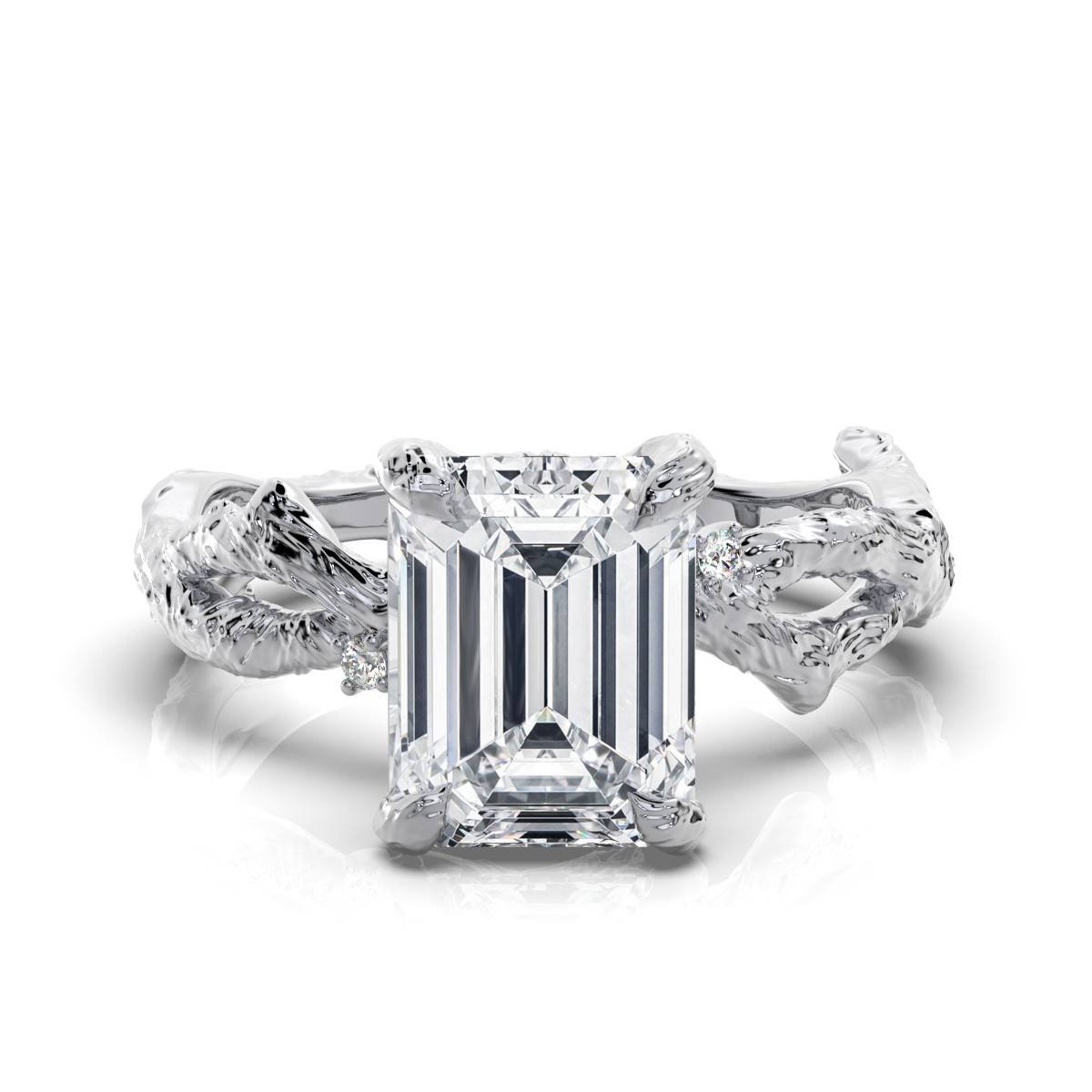 950 Platinum 2ct Emerald Lab Diamond Vines Engagement Ring