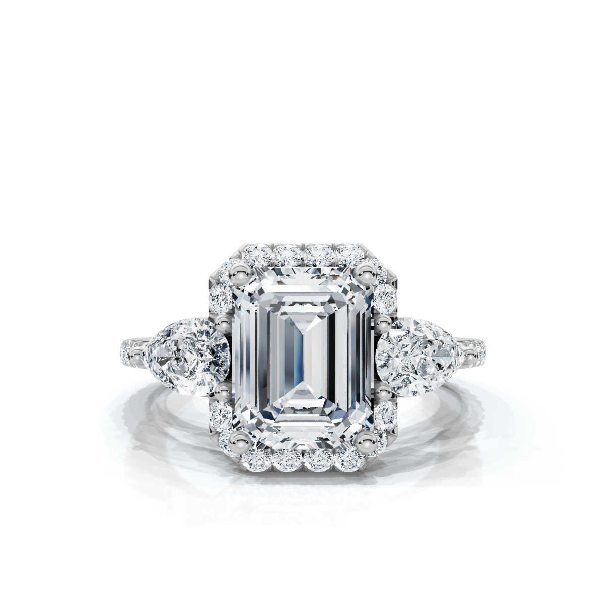 950 Platinum 2ct Emerald Lab Diamond Three Stone Pear Engagement Ring