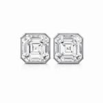 Asscher Cut Diamond Bezel Set Stud Earrings in 950 Platinum