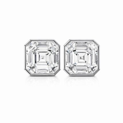 Asscher Cut Diamond Bezel Set Stud Earrings in 950 Platinum