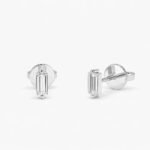 Baguette Cut Diamond Solitaire Stud Earrings in 950 Platinum with Classic Prong Setting