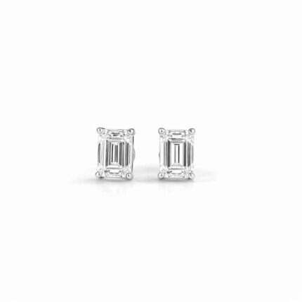 Emerald Cut Diamond Solitaire Stud Earrings in 950 Platinum with Classic Prong Setting