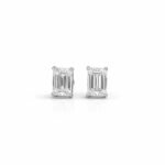 Emerald Cut Diamond Solitaire Stud Earrings in 950 Platinum with Classic Prong Setting