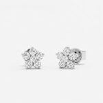 Floral Round Brilliant Cut 0.36 CT Lab Grown Diamond Flower Stud Earrings in 950 Platinum with Cluster Prong Setting - Image 3
