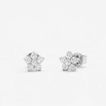 Floral Round Brilliant Cut 0.36 CT Natural Diamond Flower Stud Earrings in 950 Platinum with Cluster Prong Setting