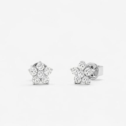 Floral Round Brilliant Cut 0.36 CT Natural Diamond Flower Stud Earrings in 950 Platinum with Cluster Prong Setting