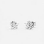 Floral Round Brilliant Cut 0.36 CT Lab Grown Diamond Flower Stud Earrings in 950 Platinum with Cluster Prong Setting - Image 2