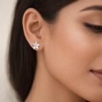 Floral Round Brilliant Cut 0.20 CT Diamond Flower Stud Earrings in 950 Platinum with Cluster Prong Setting