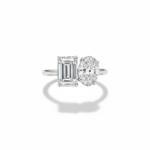 Emerald and Oval Cut 3.00 CT Natural Diamond Toi et Moi Engagement Ring in 950 Platinum with Two Stone Setting