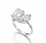 Emerald and Marquise Cut 3.50 CT Natural Diamond Toi et Moi Engagement Ring in 950 Platinum with Two Stone Setting