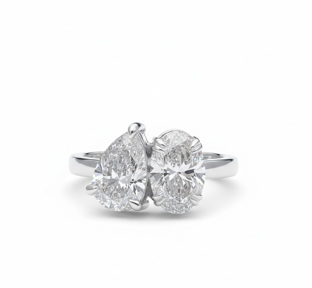 Gemini_Generated_Image_xcx0okxcx0okxcx0-e1768558158352.png Pear and Oval Cut 2.00 CT Natural Diamond Toi et Moi Engagement Ring in 950 Platinum with Two Stone Setting - Image 1