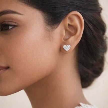 Heart Shape Screw Back Stud Earrings with 0.30 CT Diamond in 950 Platinum