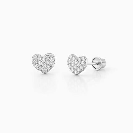 Heart Shape Screw Back Stud Earrings with 0.30 CT Diamond in 950 Platinum