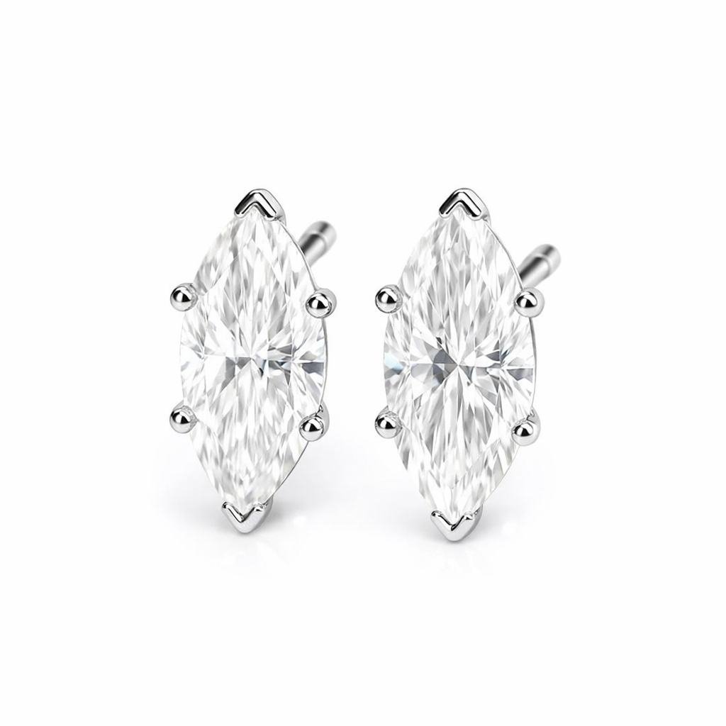 Marquise Cut 1.00 CT Natural Diamond Stud Earrings in 950 Platinum with Classic Prong Setting Marquise Cut 1.00 CT Natural Diamond Stud Earrings in 950 Platinum with Classic Prong Setting