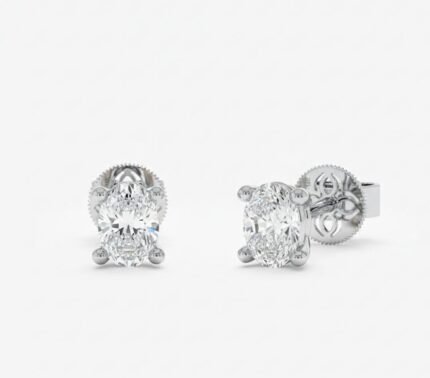 Oval Cut 0.48 CT Diamond Solitaire Stud Earrings in 950 Platinum with Classic Prong Setting