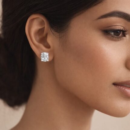 Oval Cut 0.48 CT Diamond Solitaire Stud Earrings in 950 Platinum with Classic Prong Setting