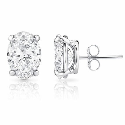 Oval Cut Diamond Solitaire Stud Earrings in 950 Platinum with Classic Prong Setting