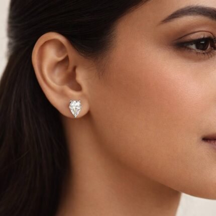 Pear Cut Diamond Tragus Stud Earrings in 950 Platinum with Classic Prong Setting