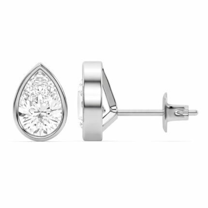 Pear Cut Diamond Bezel Set Solitaire Stud Earrings in 950 Platinum