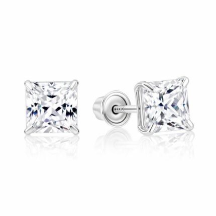Princess Cut 0.50 CT Diamond Stud Earrings in 950 Platinum with Secure Screw Back Setting