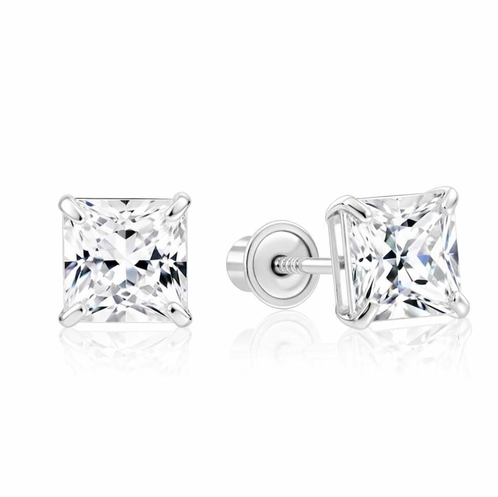 Princess Cut Diamond Stud Earrings in 950 Platinum with Secure Screw Back Setting Princess Cut Diamond Stud Earrings in 950 Platinum with Secure Screw Back Setting