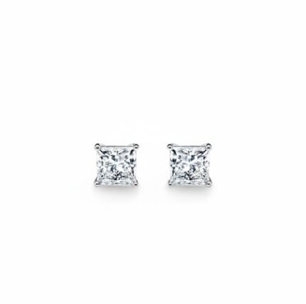 Princess Cut 1.00 CT Diamond Stud Earrings in 950 Platinum with Classic Prong Setting