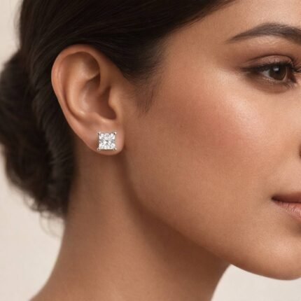 Princess Cut 1.00 CT Diamond Stud Earrings in 950 Platinum with Prong Setting