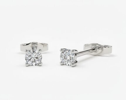 Round Brilliant Cut 0.20 CT Diamond Stud Earrings in 950 Platinum with Classic 4 Prong Setting
