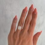 Crushed Ice Radiant Cut 3.20 CT Moissanite Diamond Solitaire Engagement Ring in 950 Platinum with Accent Moissanite Diamond Setting - Image 3