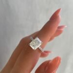 Crushed Ice Radiant Cut 3.20 CT Moissanite Diamond Solitaire Engagement Ring in 950 Platinum with Accent Moissanite Diamond Setting