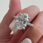 Oval Brilliant Cut 1.50 CT Natural Diamond Solitaire Engagement Ring in 950 Platinum with Pavé Natural Diamond Band - Image 3