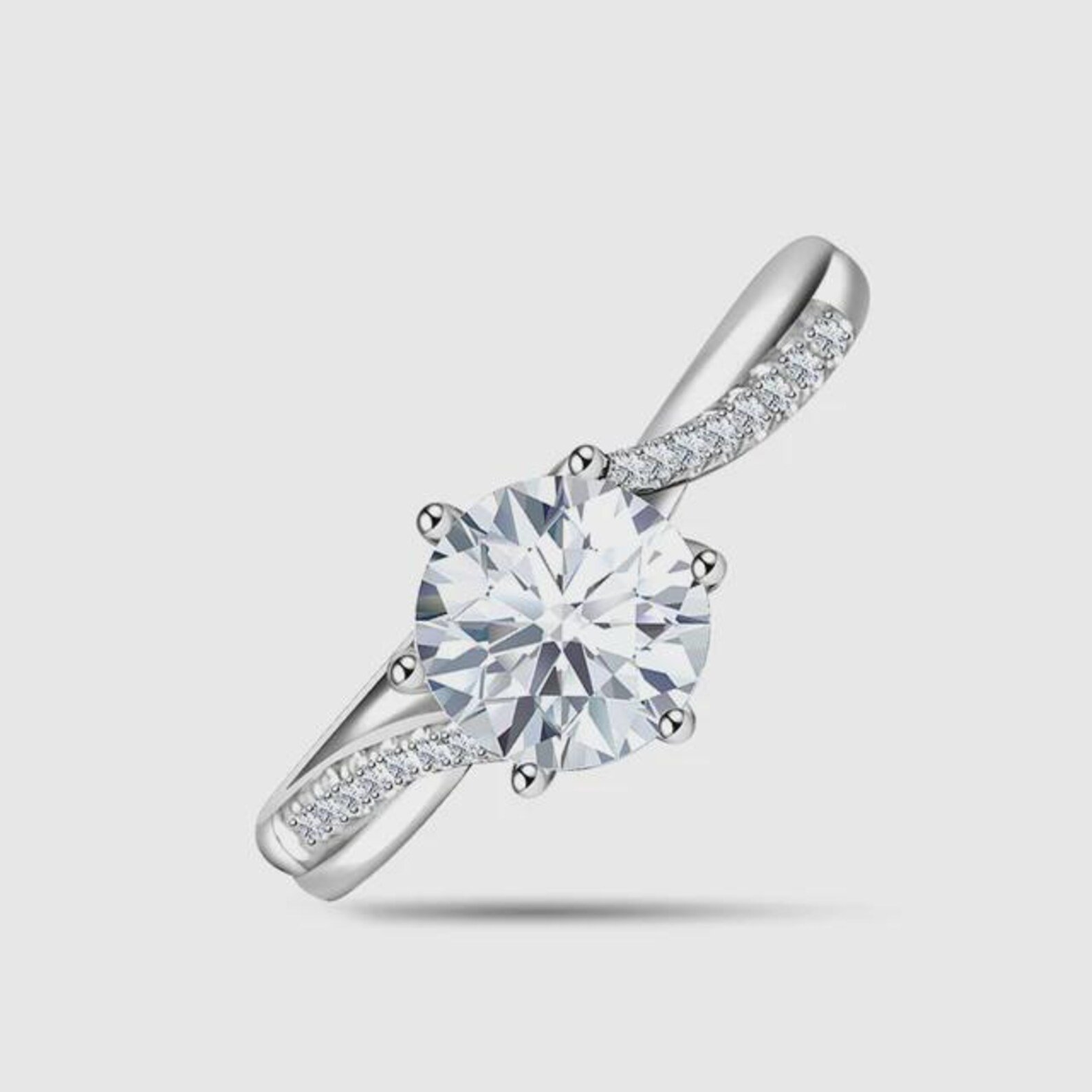 il_1588xN.7605282440_bqos.jpg Round Brilliant Cut 1.00 CT Natural Diamond Solitaire Engagement Ring in 950 Platinum with Pave Natural Diamond Band - Image 1