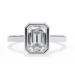 Emerald Cut Natural Diamond Bezel Set Solitaire Engagement Ring in 950 Platinum