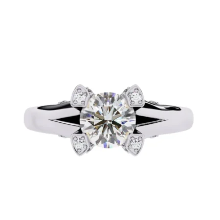 0.88 CT Regal Blossom Round Cut Natural Diamond Ring in 950 Platinum