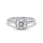 Cushion Cut 3.00 CT Natural Diamond Solitaire Engagement Ring in 950 Platinum with Bezel Setting