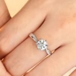 Round Brilliant Cut 1.00 CT Natural Diamond Solitaire Engagement Ring in 950 Platinum with Pave Natural Diamond Band - Image 2