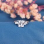 Baguette Side Stones Radiant Cut Moissanite Diamond Engagement Ring in 950 Platinum