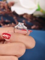 Baguette Side Stones Radiant Cut Moissanite Diamond Engagement Ring in 950 Platinum - Image 3