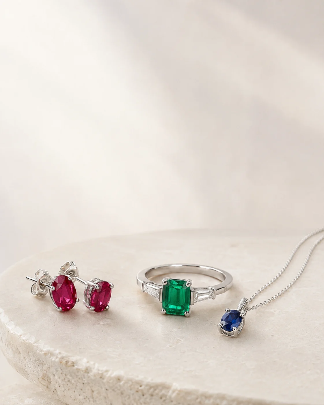 Coloured gemstone jewellery set in platinum