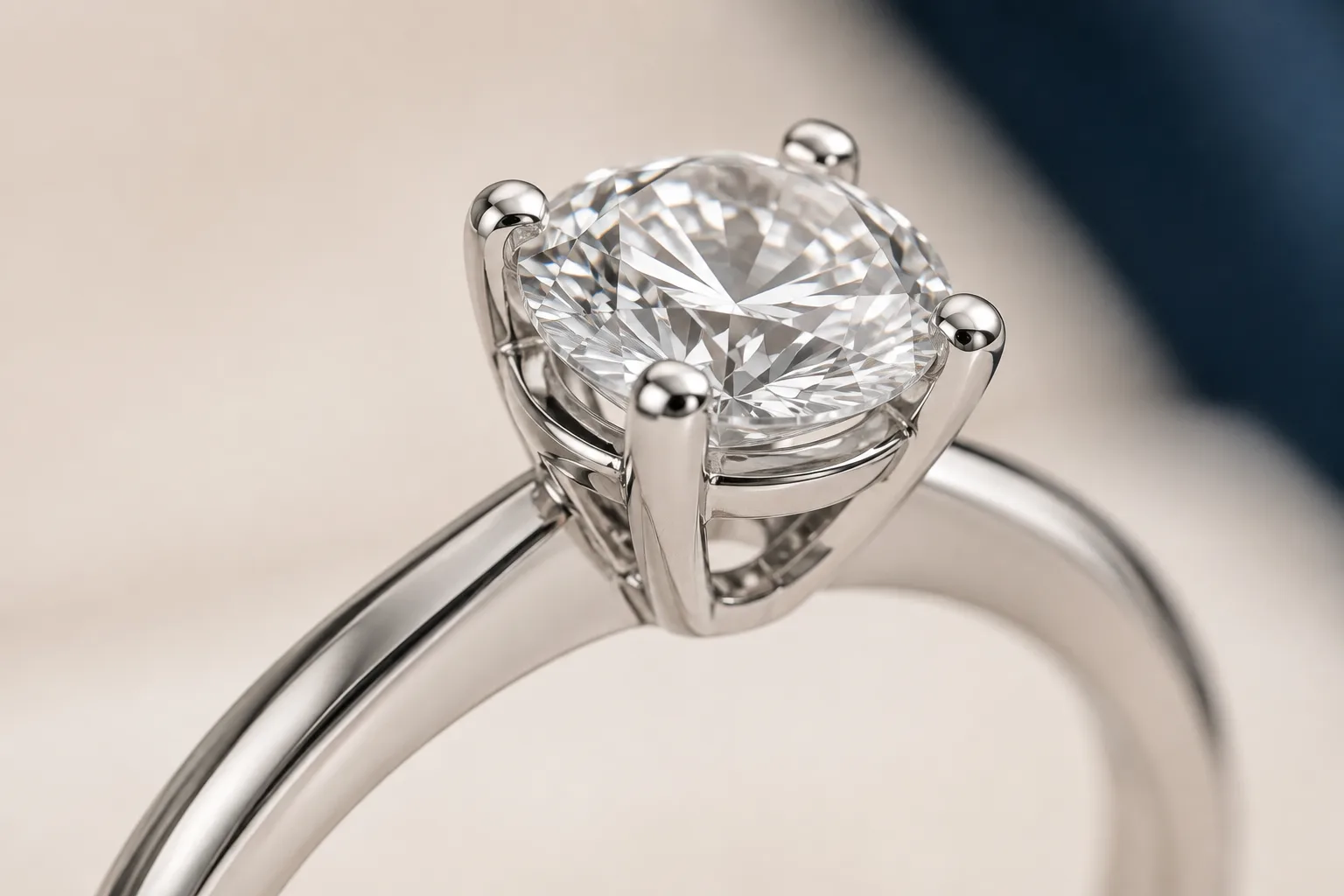 Macro detail of platinum prongs and a colourless centre stone